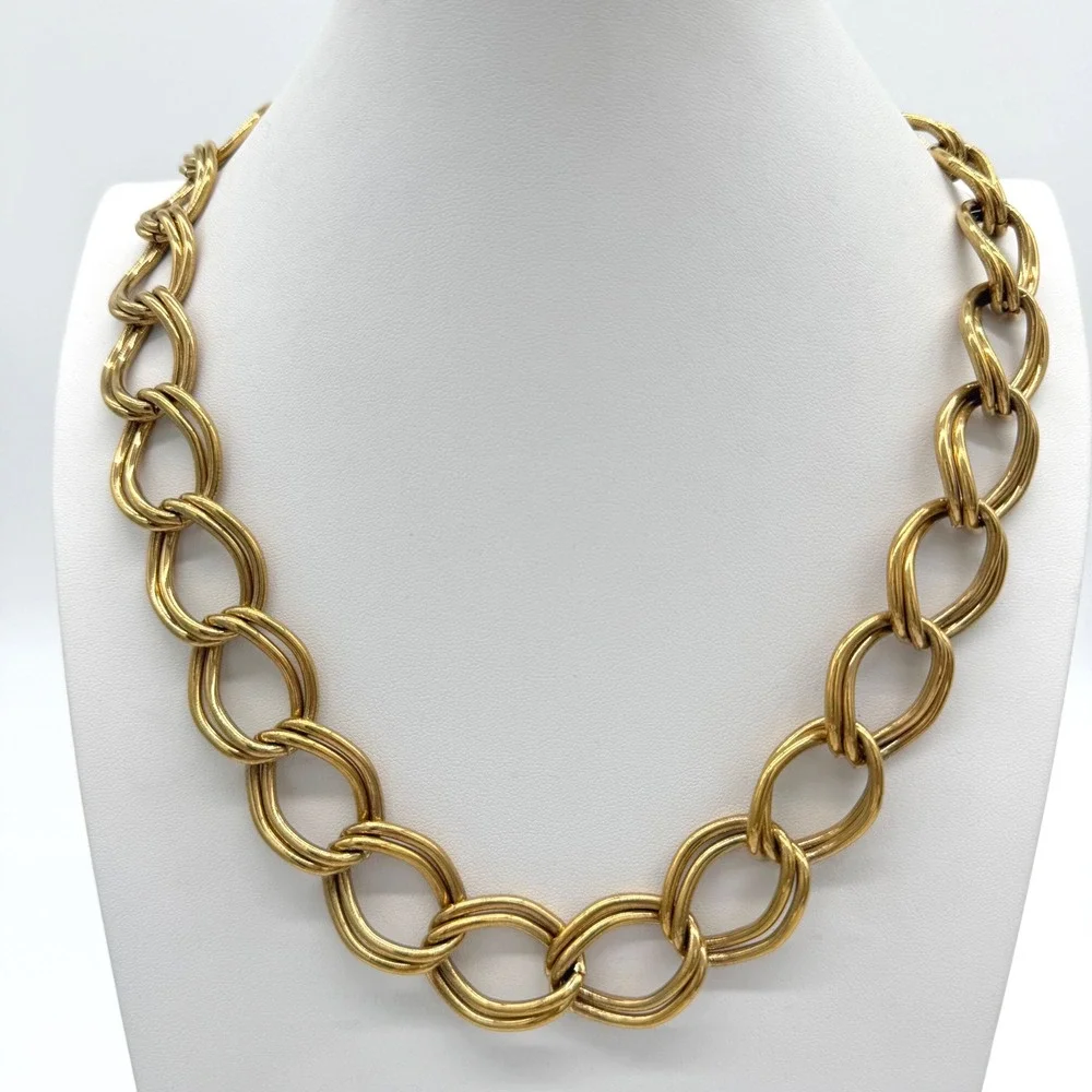 Vintage Napier Gold Tone Interlocking Link Statement Necklace Signed